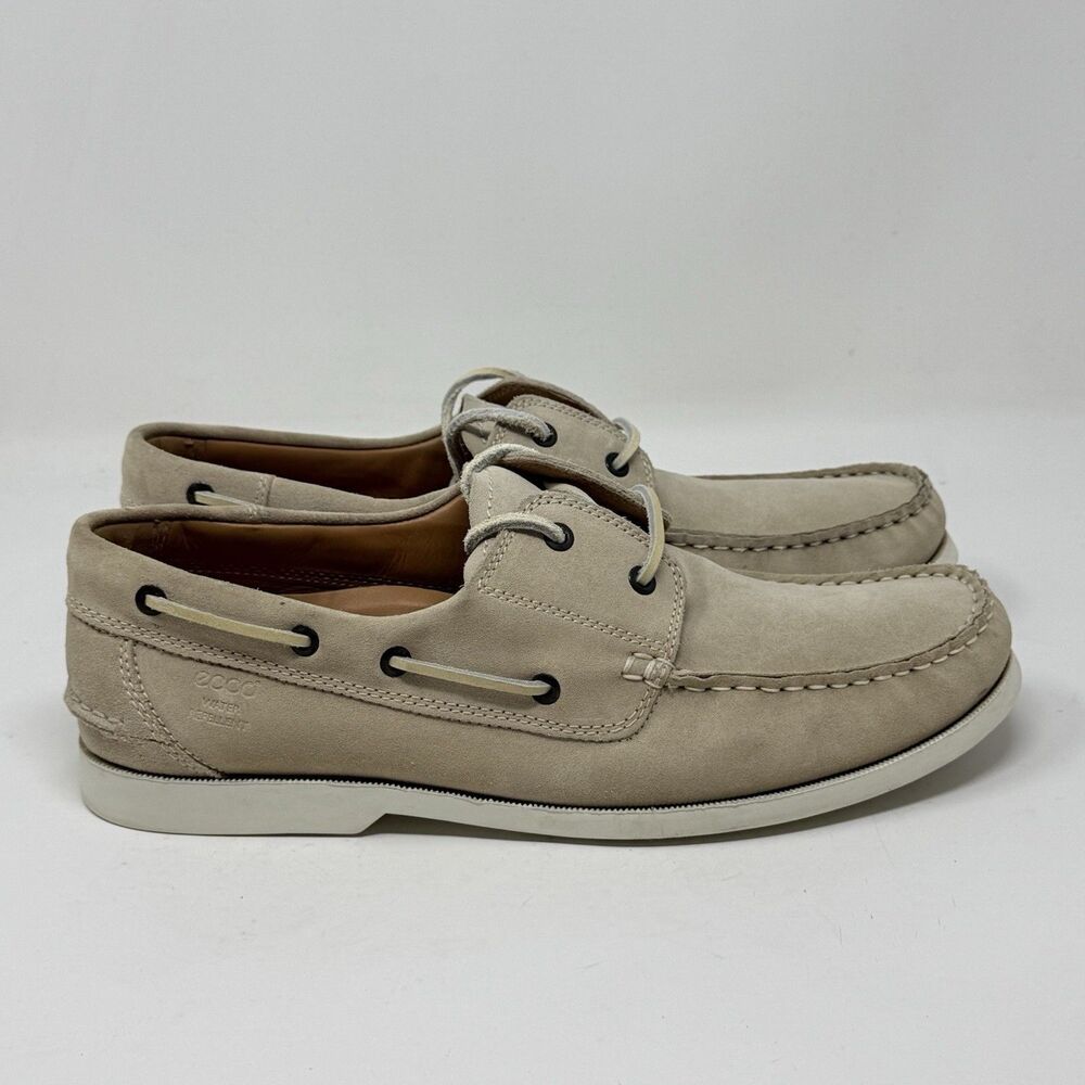 Ecco Boat Shoes Mens 12 - 12.5 EU 46 Beige Brown Suede Water Repellent Preppy